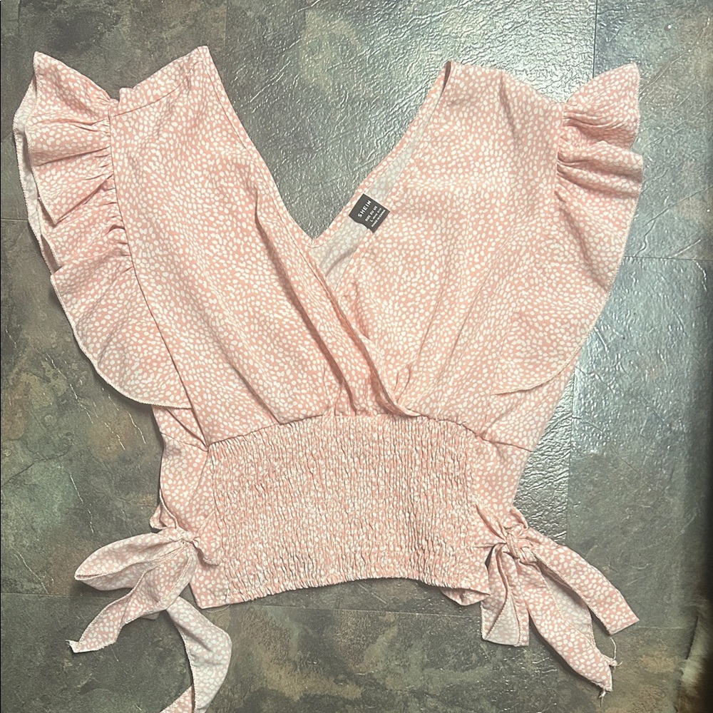 SHEIN Light Pink Ruffle Sleeve Blouse